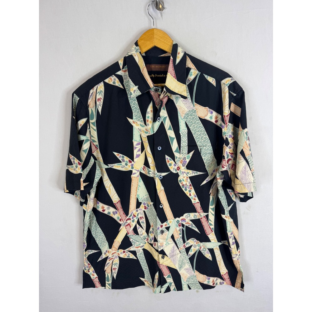 Tori Richard Honolulu Silk Cotton Bamboo Shirt Black Mens L '78 Print Design
